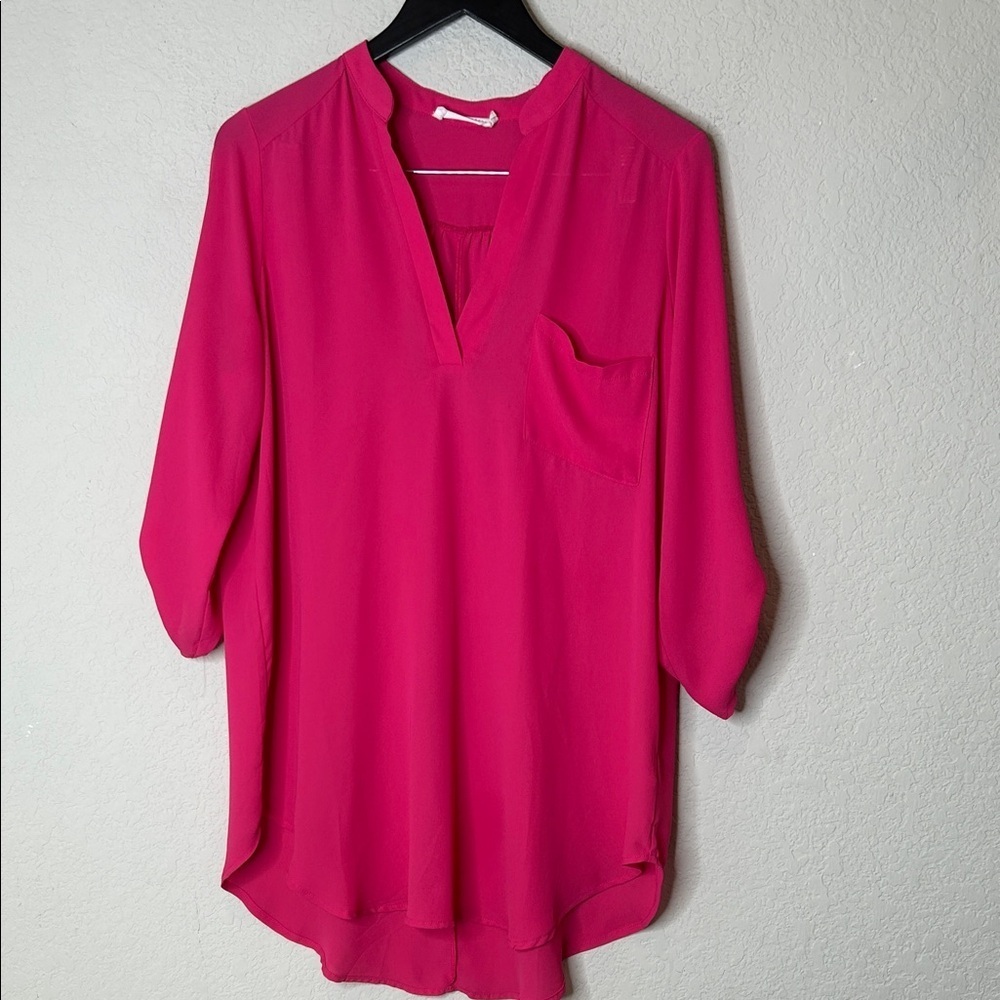 All in Favor Fuchsia V-Neck tunic Blouse